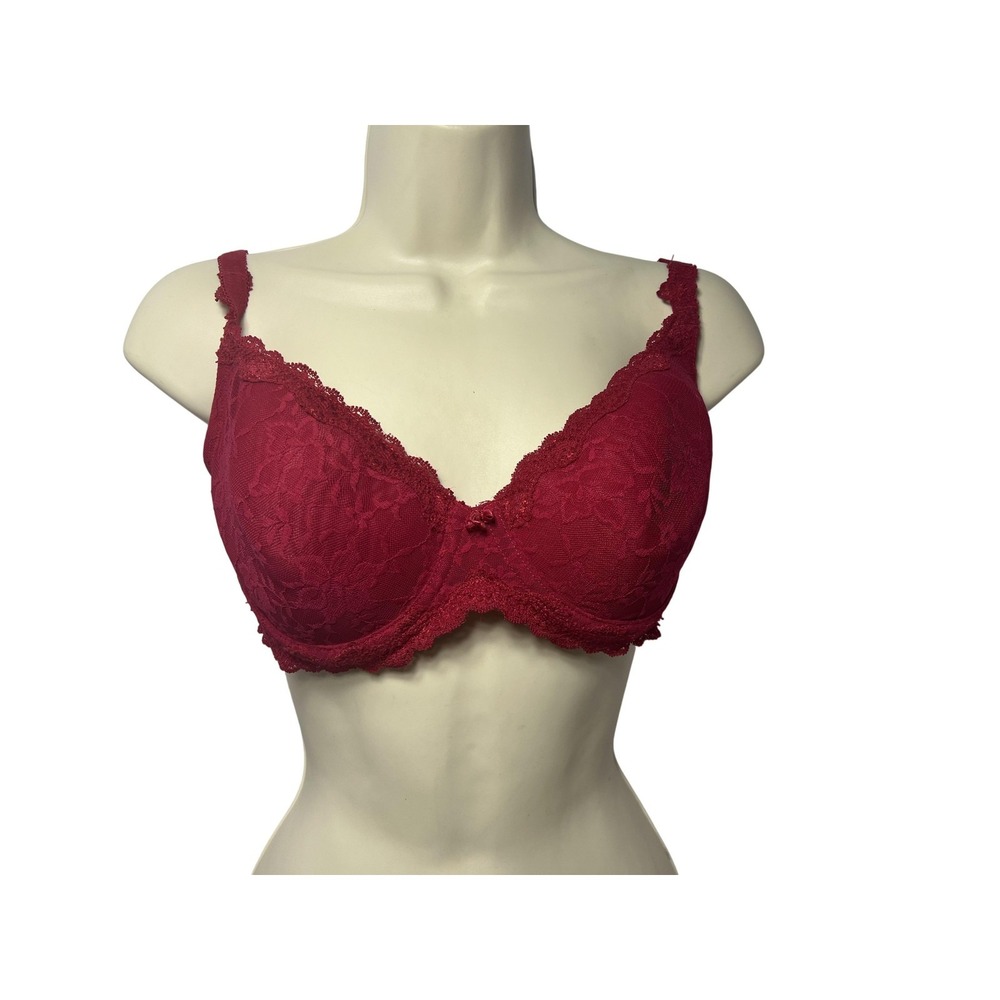 Secret Treasures Bra Womens 36D Red Floral Lace Push Up Underwire Padded Stretch